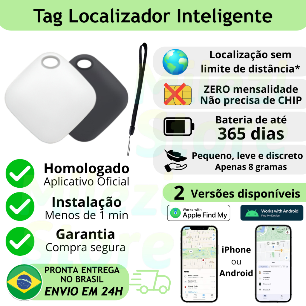 Tag Rastreador iPhone Android Alcance Global