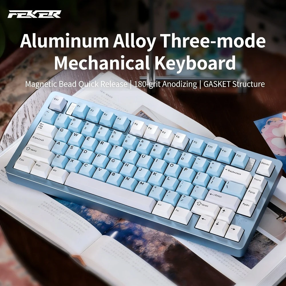 FEKER C75 Aluminum Mechanical Keyboard Tri-mode Gasket Structure Hot-Swappable Custom E-sports Gaming Keyboard