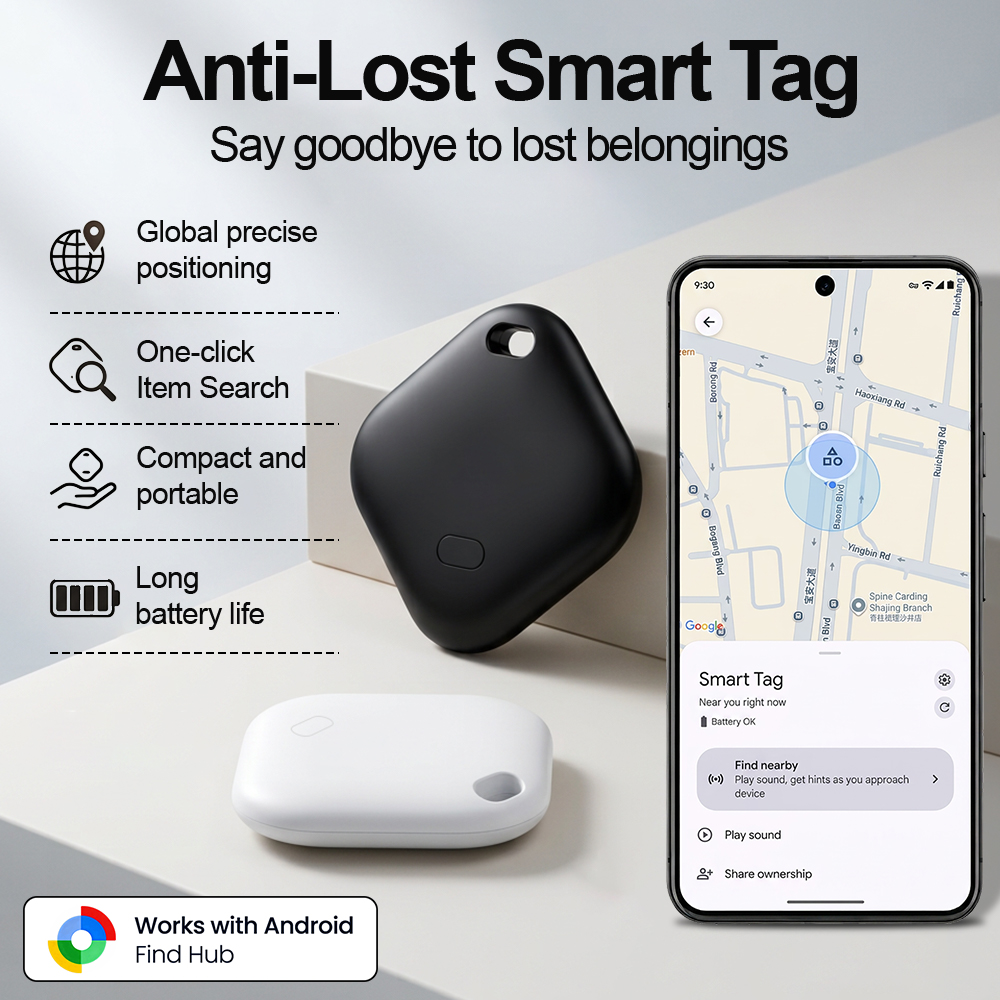 Rastreador Bluetooth, tag inteligente Android, compatível com o Google Find Hub, localizador antiperda para carros