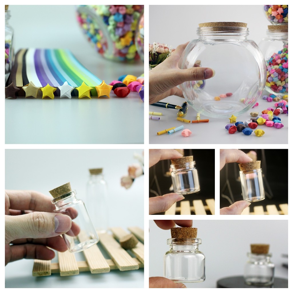 Frete grátis Origami Small Star Storage Tank Produto acabado Lucky Star Bottle Storage Garrafa de vidro transparente Alu