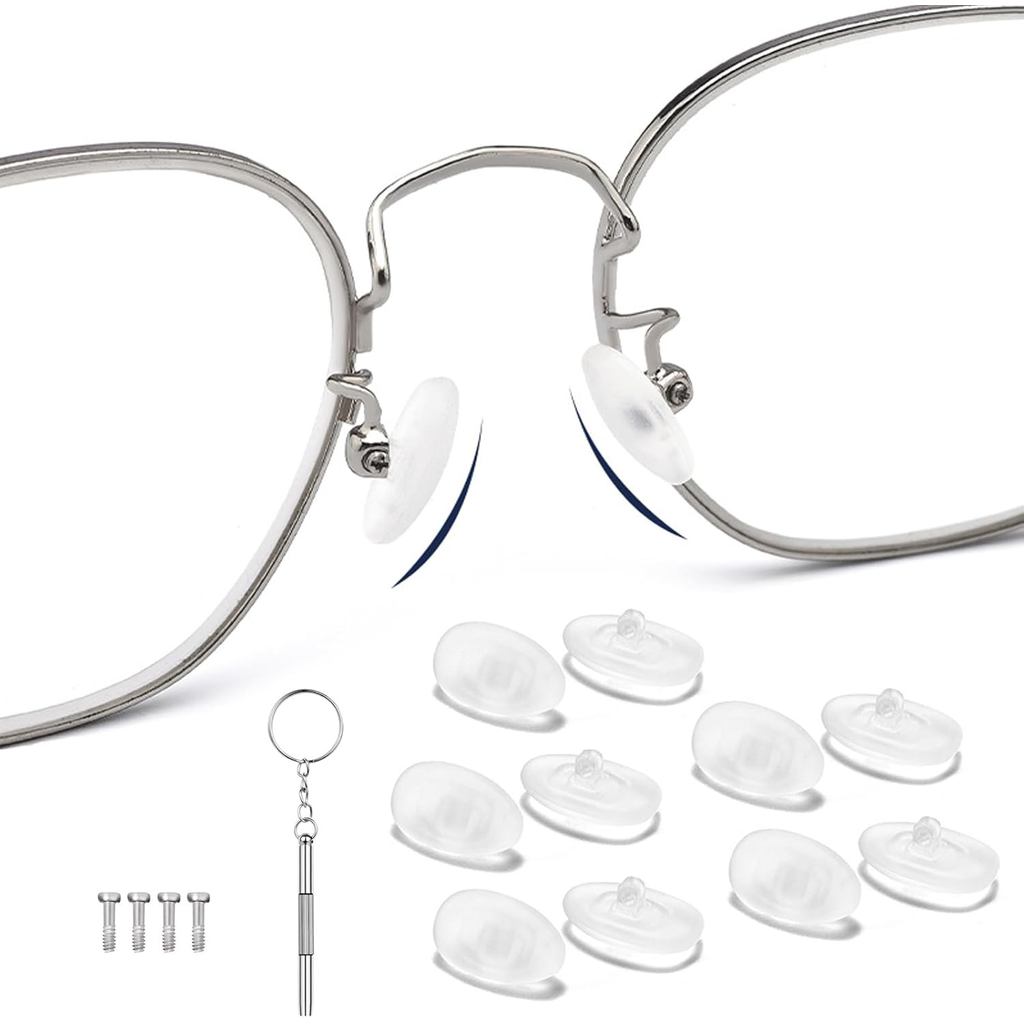 5 Pairs Silicone Screw-in Nose Pads, Soft Anti-Slip Eyeglass Nose Replacement Piece Pads for Glasses Sunglasses with Scr