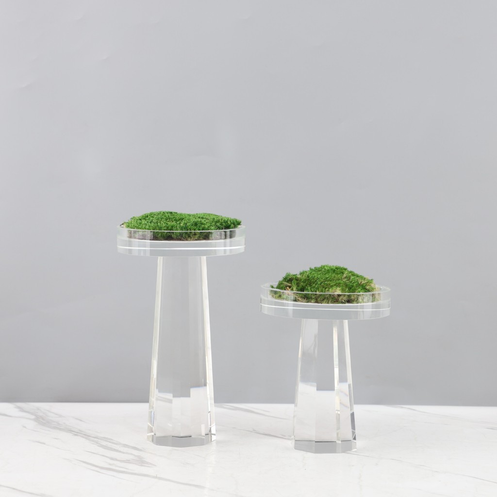 Modern light luxury transparent crystal eternal moss bonsai ornament for living room, entryway, TV cabinet, home decorat