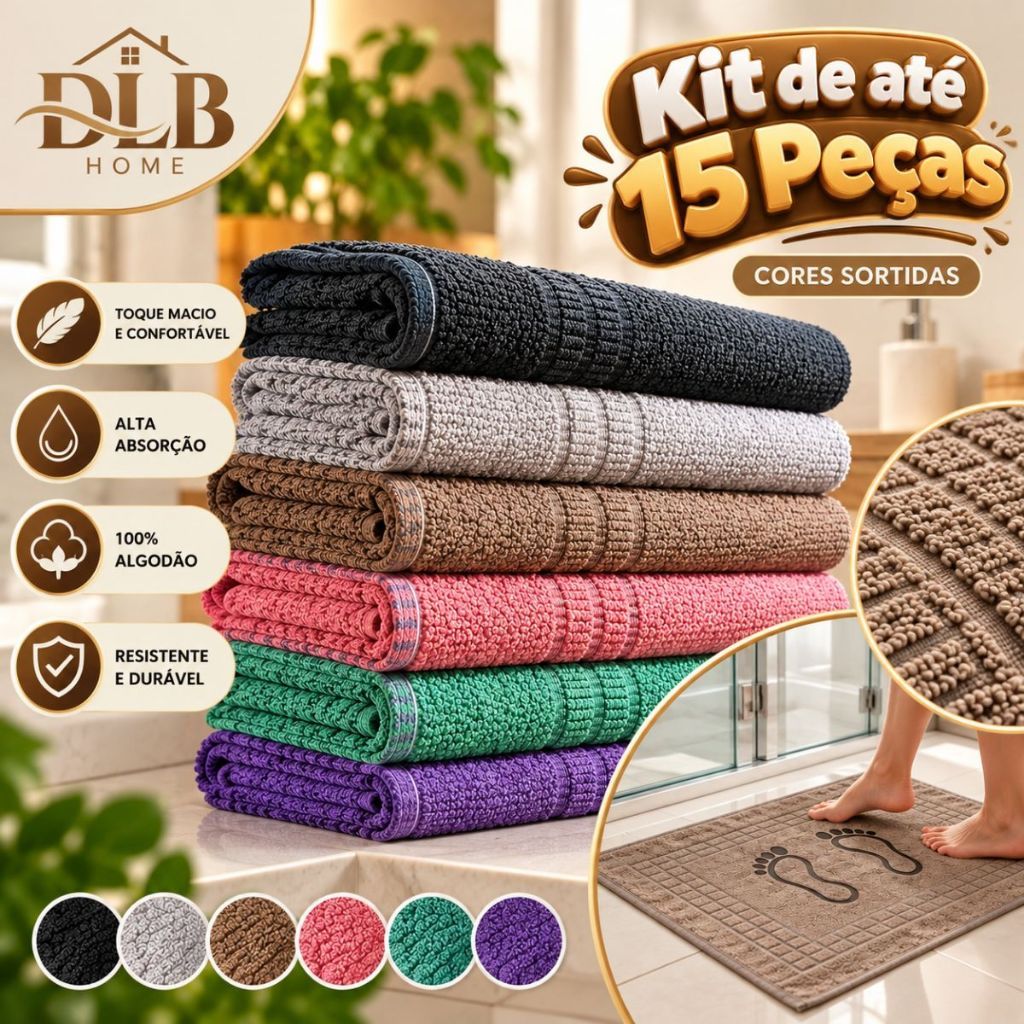 Kit tapetes de banheiro de luxo 40x60cm em tecido Felpudo 100% algodão.