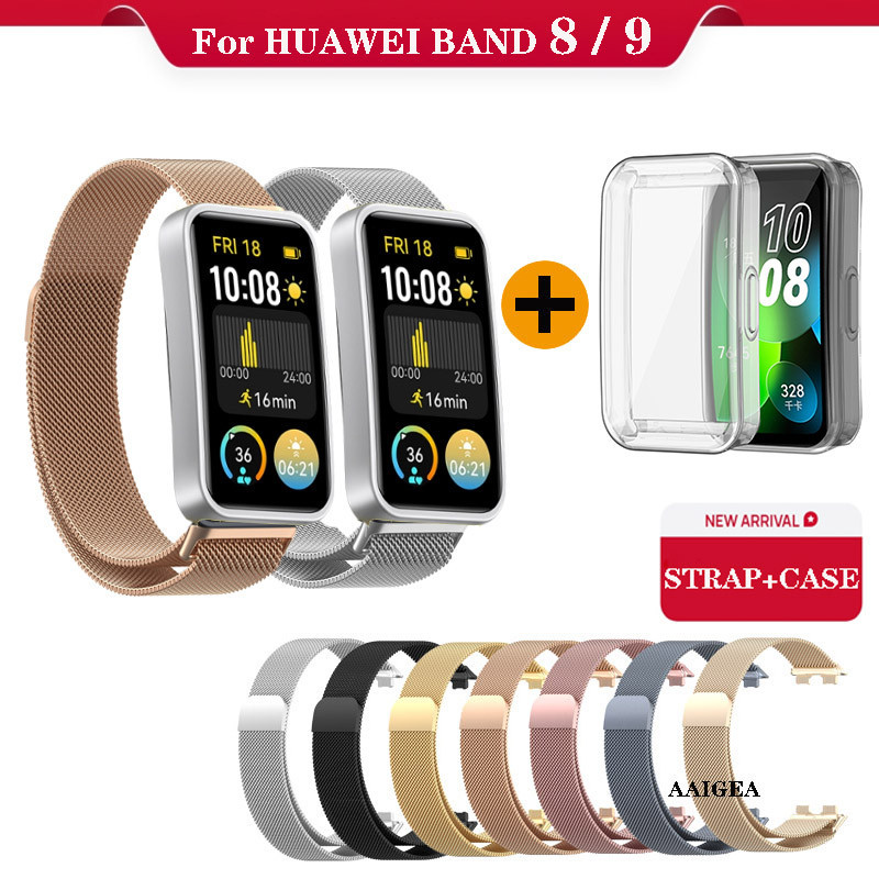 Capa 2 Em 1 + Alça Milanese Loop Magnético De Aço Inoxidável Para Huawei Band 10/9/8