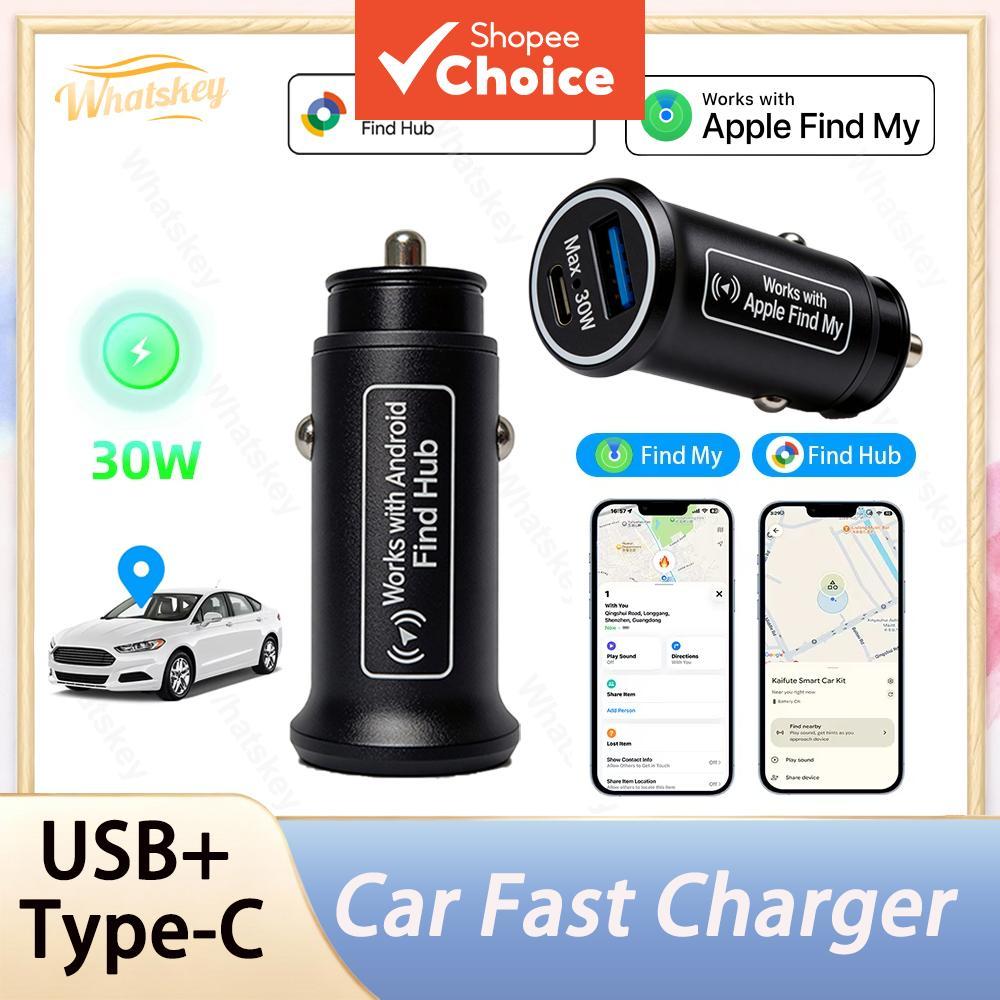 Mini carregador veicular localizador GPS tipo USB C para iOS ou Google Find My, etiquetas inteligentes para veículos
