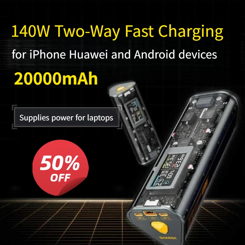 140W 24000mAh Fully Transparent Power Bank ffor iPhone Huawei Xiaomi Laptops and Tablets