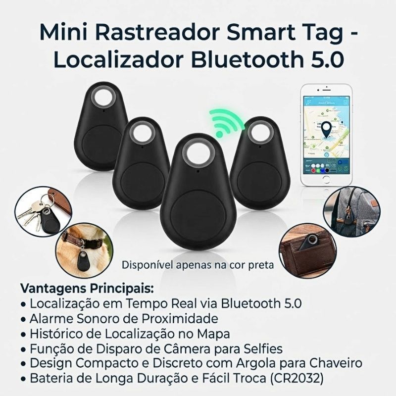 Mini Localizador Smart Tag Rastreador Cor Preto iOs Android