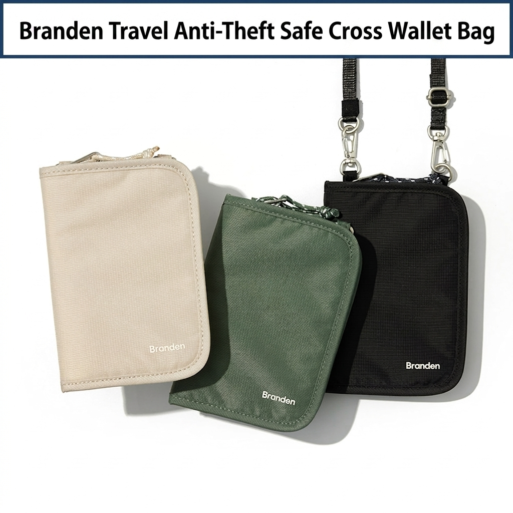 [Korea Premium] Branden Travel Anti-Roubo Safe Cross Wallet Bag-RFID Bloqueio Resistente A Cortes Mini Bolsa Para Telefo
