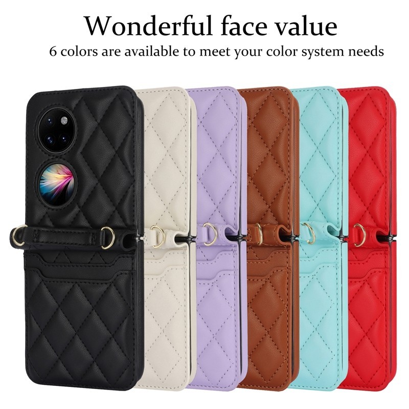 Para Huawei P50 Bolso À Prova De Choque Caso De Telefone De Luxo Design Criativo Anti-Gota Carteira Saco Com Alça Cordão