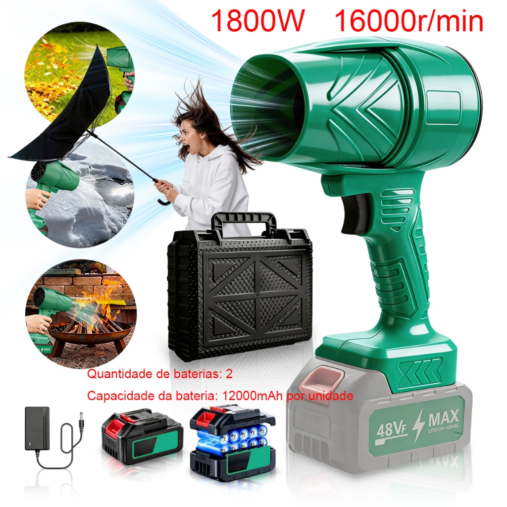 soprador de folhas elétrico 2 baterias bivolt 24000mAh 1800W 16000r/min