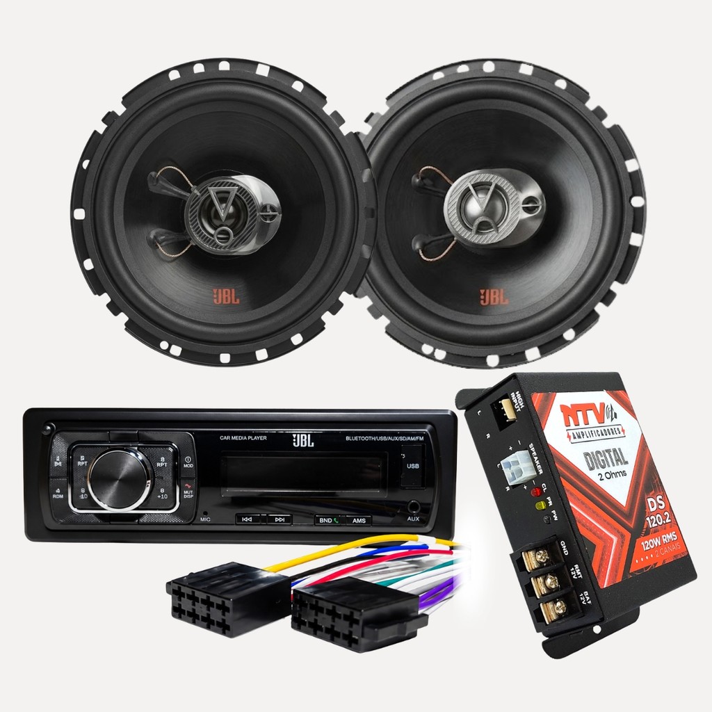 KIT SOM AUTOMOTIVO JBL 6TRFX55 6 POLEGADAS + RÁDIO CELEBRITY 150 BLUETOOTH + MÓDULO 120W