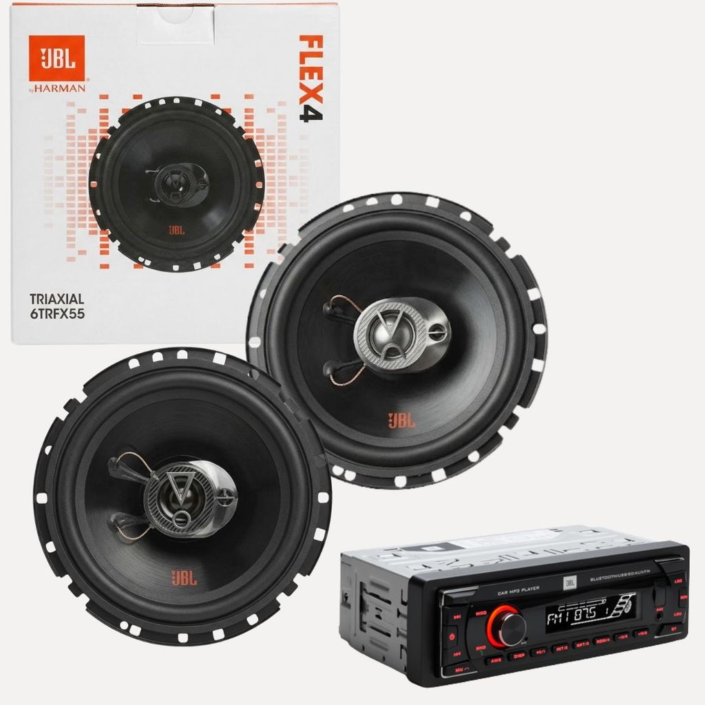 KIT SOM AUTOMOTIVO RADIO JBL CELEBRITY 100 4X20W RMS BLUETOOTH + PAR ALTO FALANTE 6 POL 110W RMS