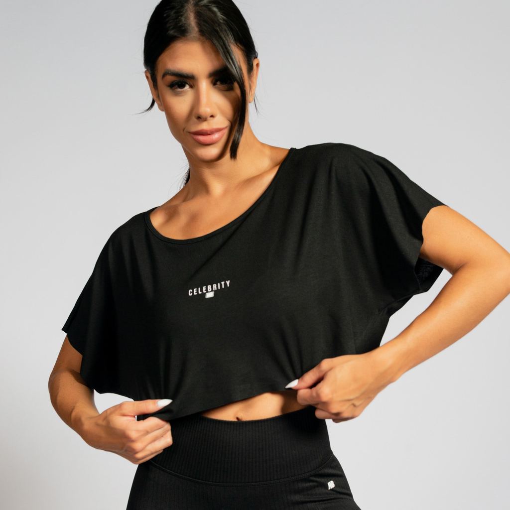 Cropped Manga Morcego Preto Celebrity CR199