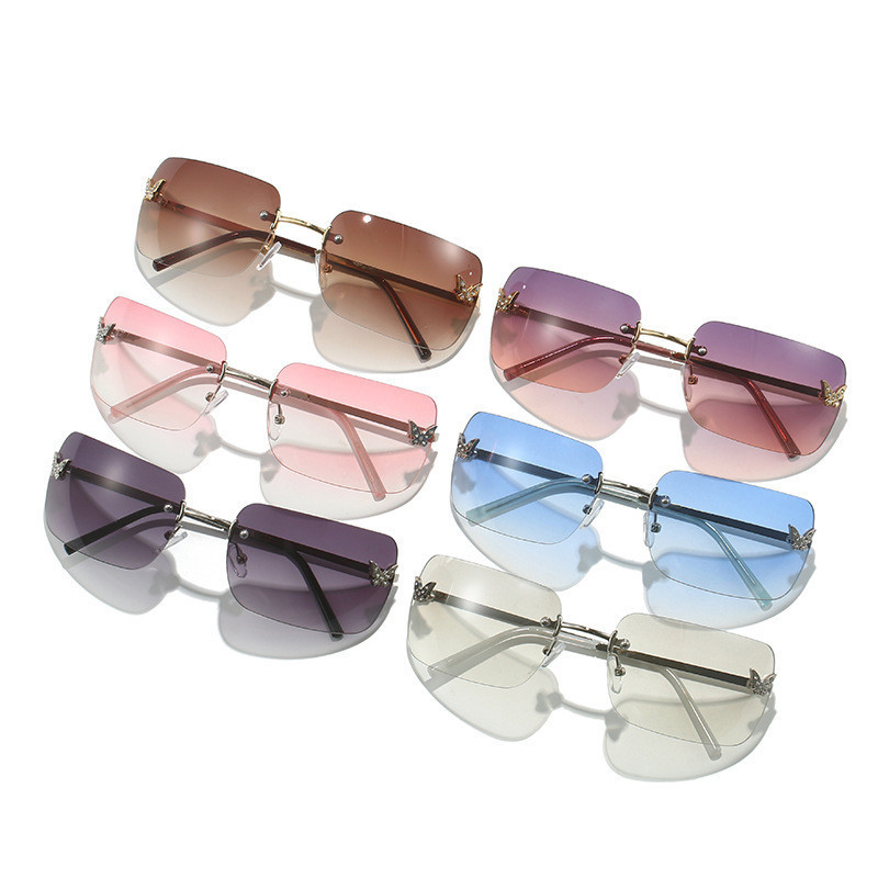 Óculos De Sol Sem Moldura Y2K Elegantes Com Decoração De Borboleta Ins Internet Celebrity Da Moda