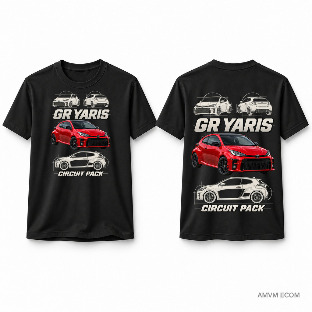 Camiseta Toyota GR Yaris Circuit Pack Vermelho Tech Frente e Costas Unissex 100% Algodão