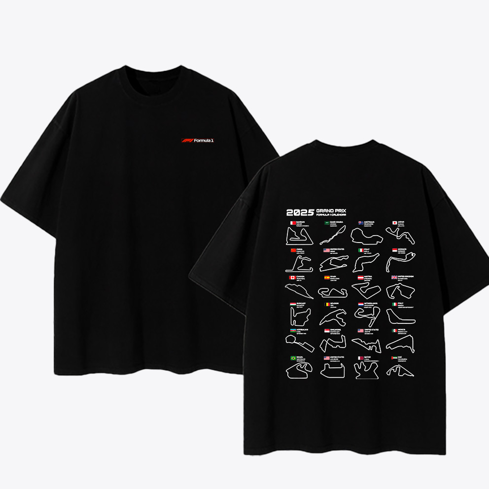Camiseta Masculina Camisa Unissex Nova Camiseta F1 Grand prix temporada 2025 Circuits Fórmula 1 100% Algodão