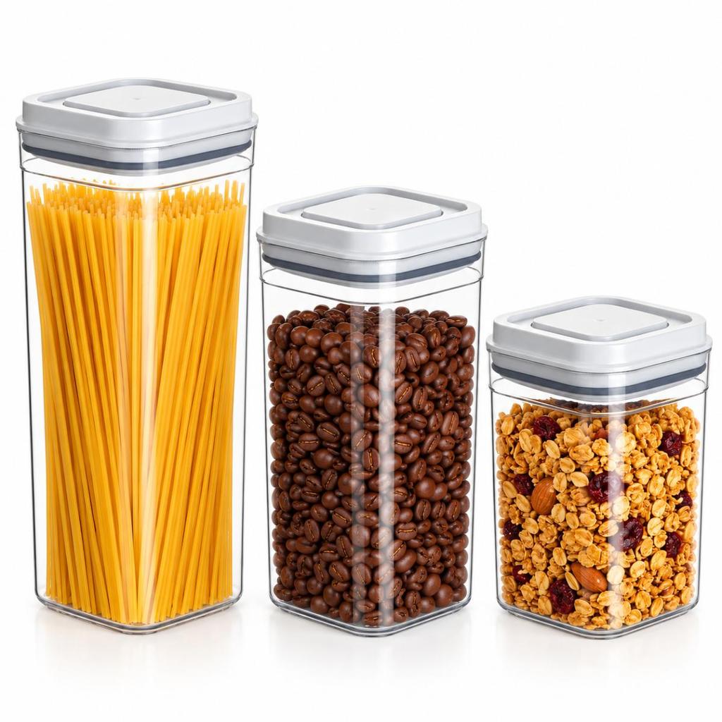 Kit 3 Pote Hermético 700ml 950ml 1,3L Organizador de Mantimentos Para Armário Vaccum One Dello