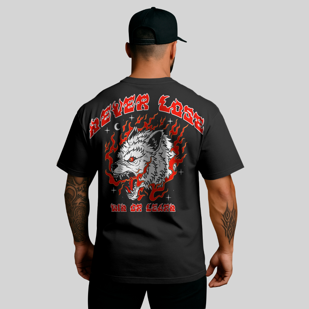 Camiseta Oversized Never Lose Win Or Learn Lobo StreetWear Academia Treino Style