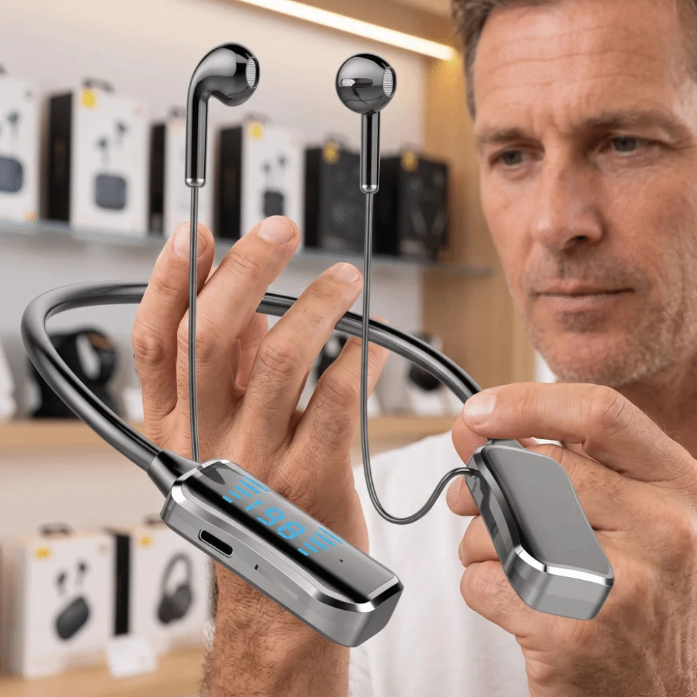 LED Display Wireless Bluetooth Earphone Stereo Sound Bluetooth 5.4 Neckband Headset Noise Cancell Magnetic In Ear Headset Gamer