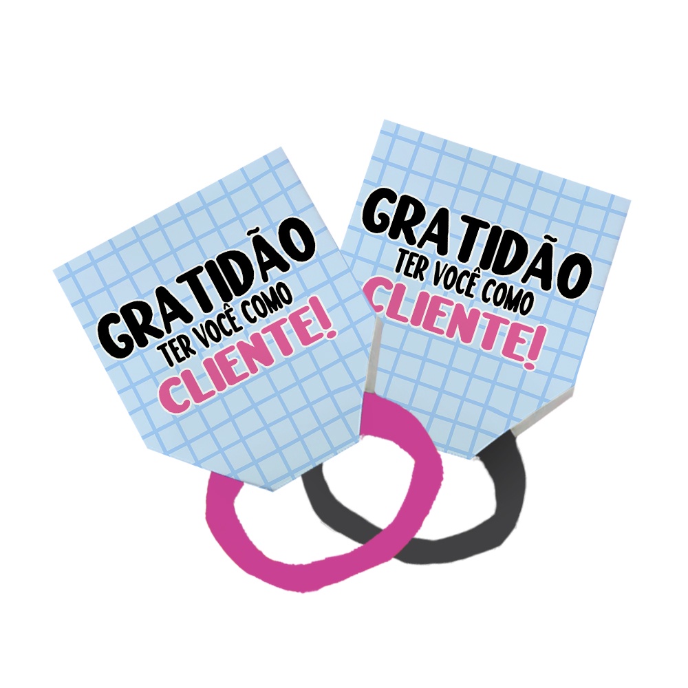 Pack 50 Lacinho Xuxinha De Cabelo + Tag Gratidão Cliente Frase Quadriculado Malha Azul