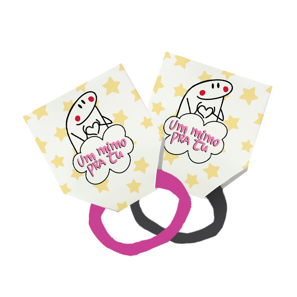 Pack 50 Lacinho Xuxinha De Cabelo + Tag Um Mimo Pra Tu Meme Bento Flork Estrelas Amarelo Branco