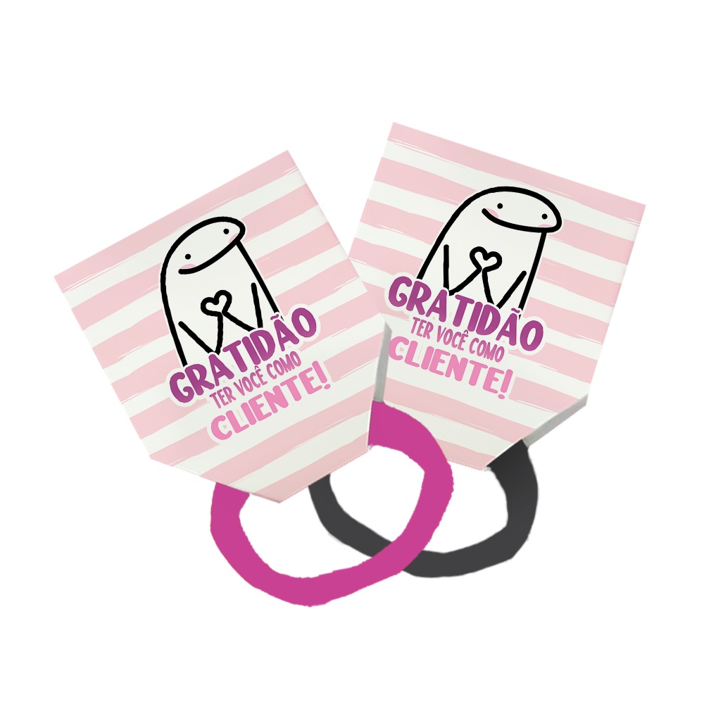 Pack 50 Lacinho Xuxinha De Cabelo + Tag Gratidão Cliente Meme Bento Flork Listras Rosa Listrado