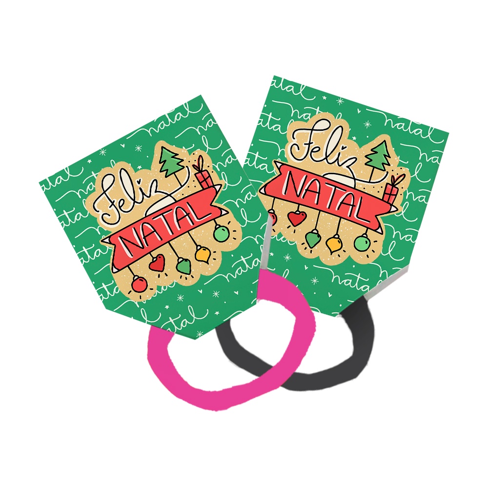 Pack 50 Lacinho Xuxinha De Cabelo + Tag Feliz Natal Bolinhas Colorido Verde Escrita