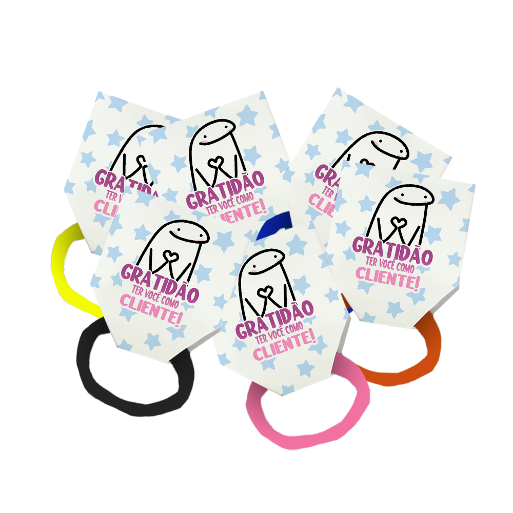 Pack 50 Lacinho Xuxinha De Cabelo + Tag Gratidão Cliente Flork Estrelas Azul Branco