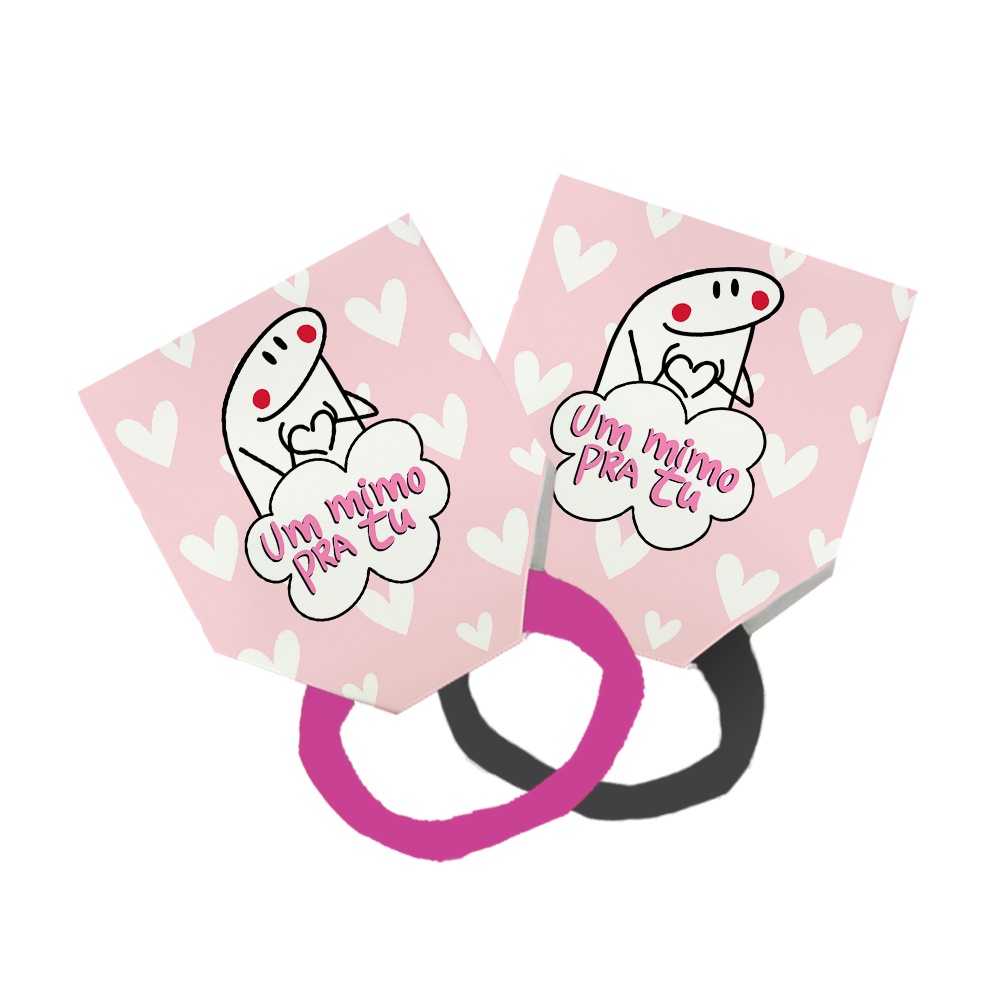 Pack 50 Lacinho Xuxinha De Cabelo + Tag Um Mimo Pra Tu Meme Bento Flork Coração Branco Rosa