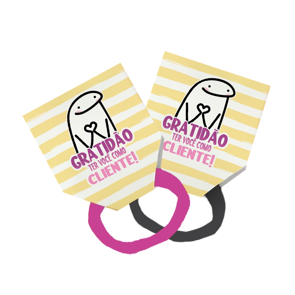 Pack 50 Lacinho Xuxinha De Cabelo + Tag Gratidão Cliente Meme Bento Flork Listras Amarelo Listrado