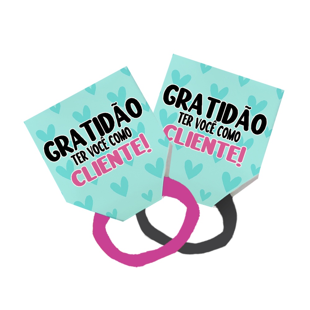 Pack 50 Lacinho Xuxinha De Cabelo + Tag Gratidão Cliente Frase Coração Verde Água Claro Escuro