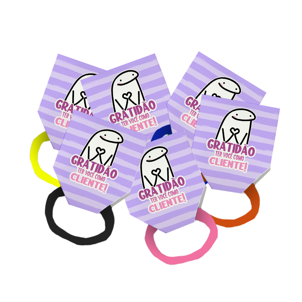 Pack 50 Lacinho Xuxinha De Cabelo + Tag Gratidão Cliente Flork Listrado Roxo