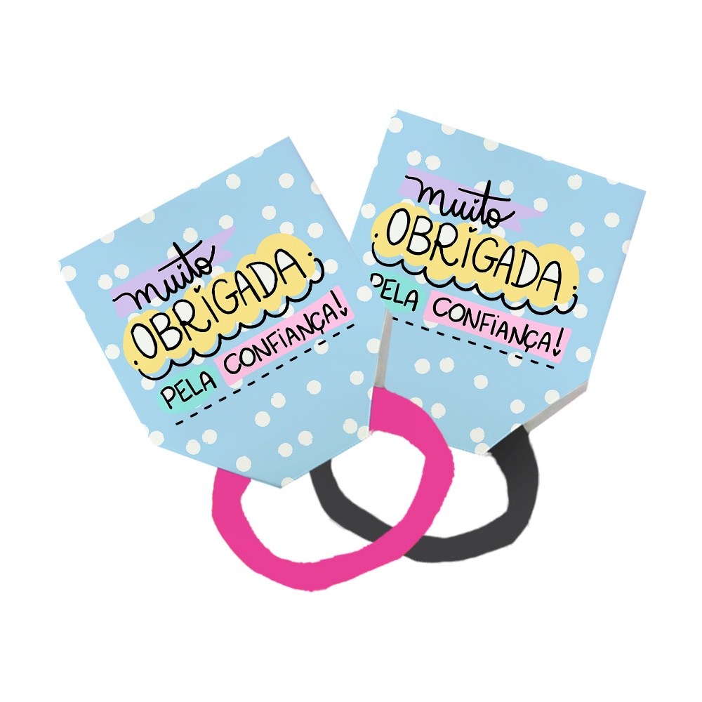 Pack 50 Lacinho Xuxinha De Cabelo + Tag Muito Obrigada Pela Confiança Bolinhas Azuis