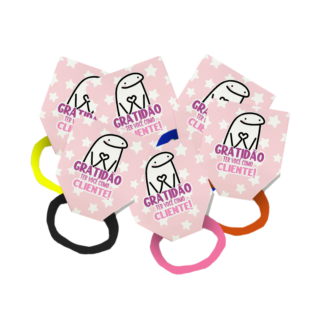 Pack 50 Lacinho Xuxinha De Cabelo + Tag Gratidão Cliente Flork Rosa