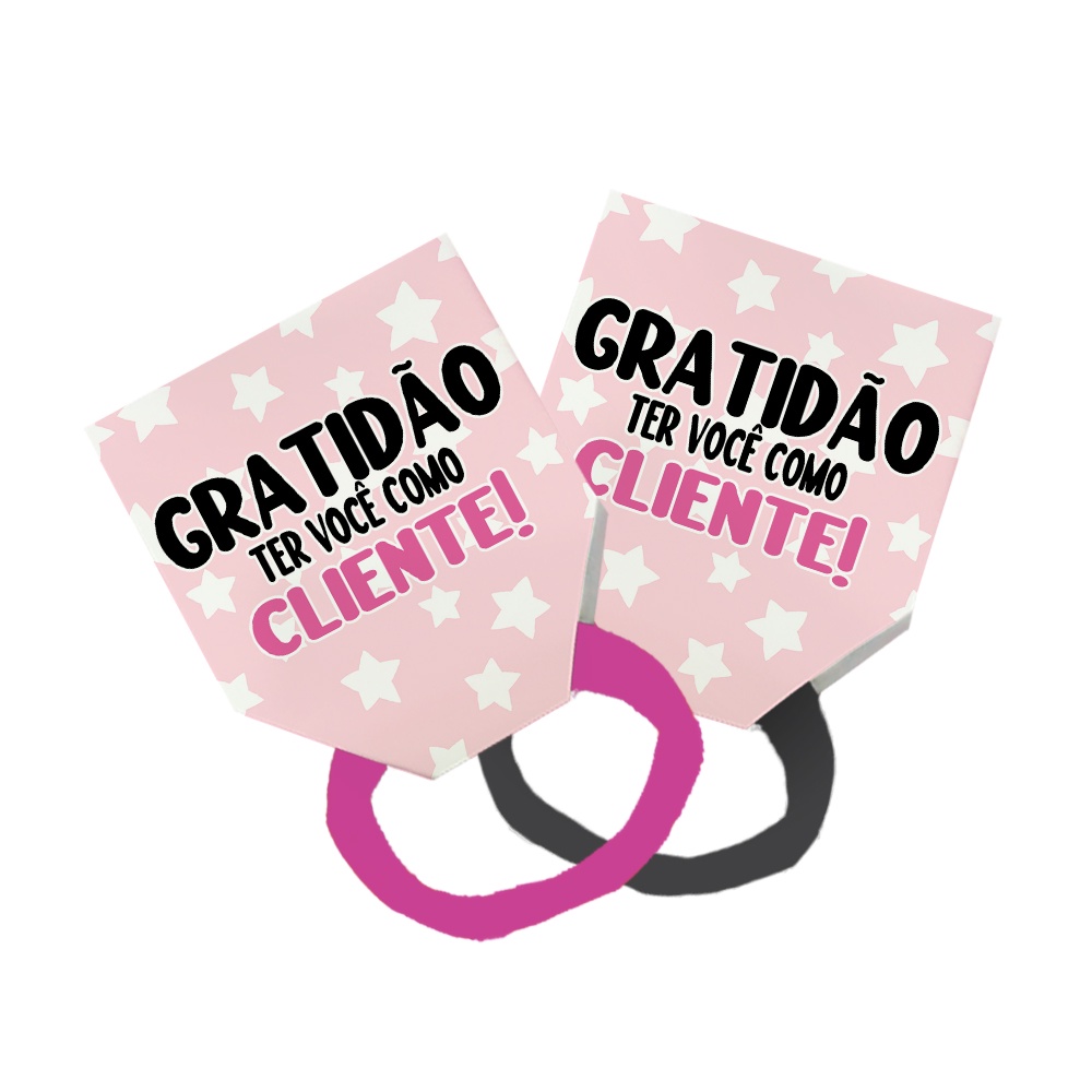Pack 50 Lacinho Xuxinha De Cabelo + Tag Gratidão Cliente Frase Estrelas Branco Rosa