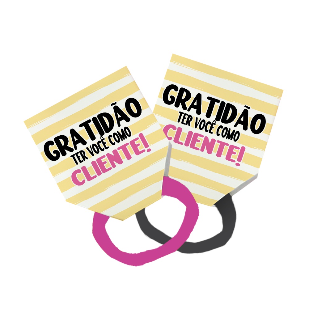 Pack 50 Lacinho Xuxinha De Cabelo + Tag Gratidão Cliente Frase Listras Amarelo Claro Escuro Listrado