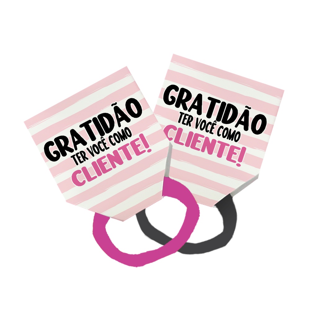 Pack 50 Lacinho Xuxinha De Cabelo + Tag Gratidão Cliente Frase Listras Rosa Claro Escuro Listrado