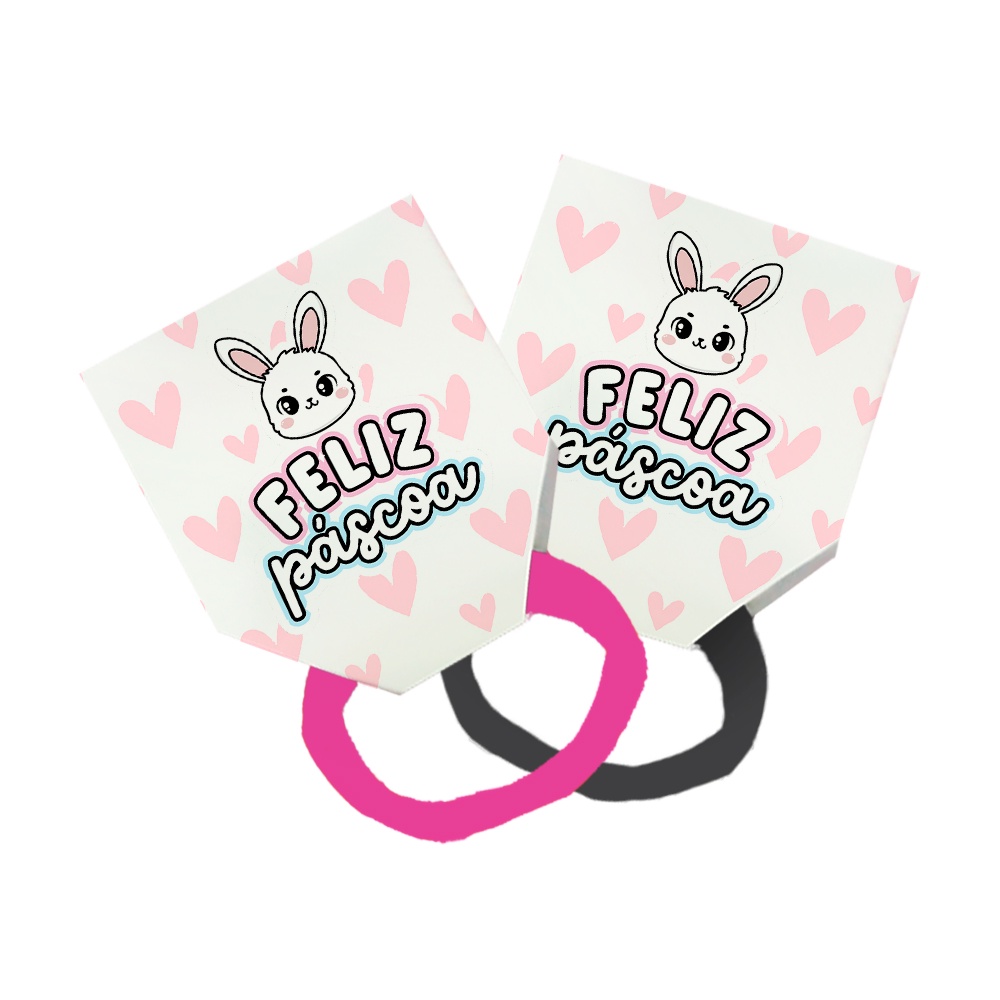 Pack 50 Lacinho Xuxinha De Cabelo + Tag Feliz Páscoa Coração Rosa Branco