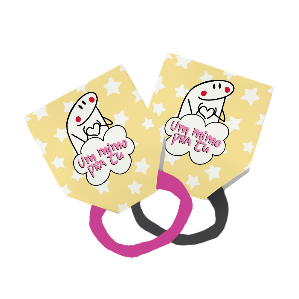 Pack 50 Lacinho Xuxinha De Cabelo + Tag Um Mimo Pra Tu Meme Bento Flork Estrelas Branco Amarelo