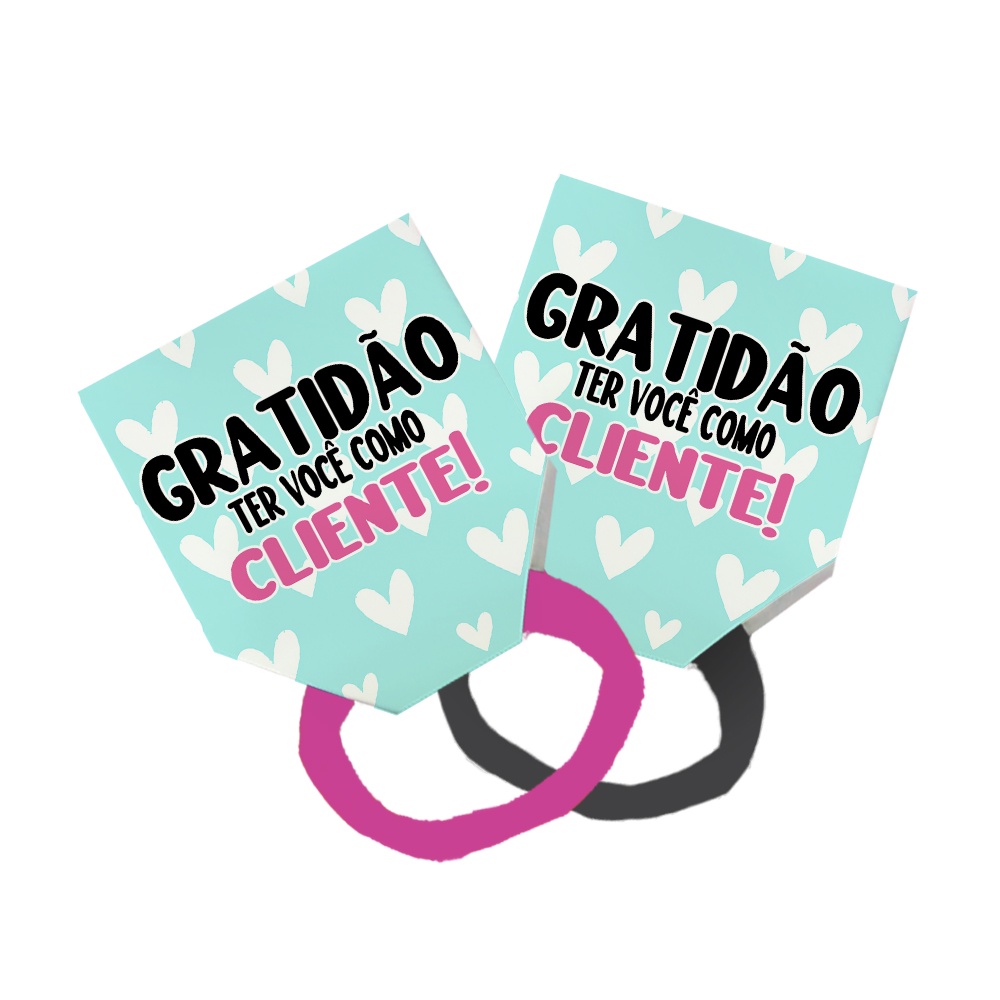 Pack 50 Lacinho Xuxinha De Cabelo + Tag Gratidão Cliente Frase Coração Branco Azul Claro