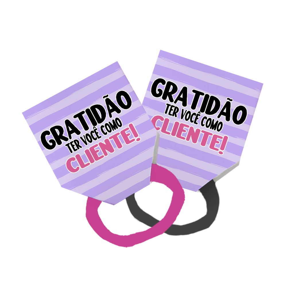 Pack 50 Lacinho Xuxinha De Cabelo + Tag Gratidão Cliente Frase Listrado Roxo Listras Claro Escuro