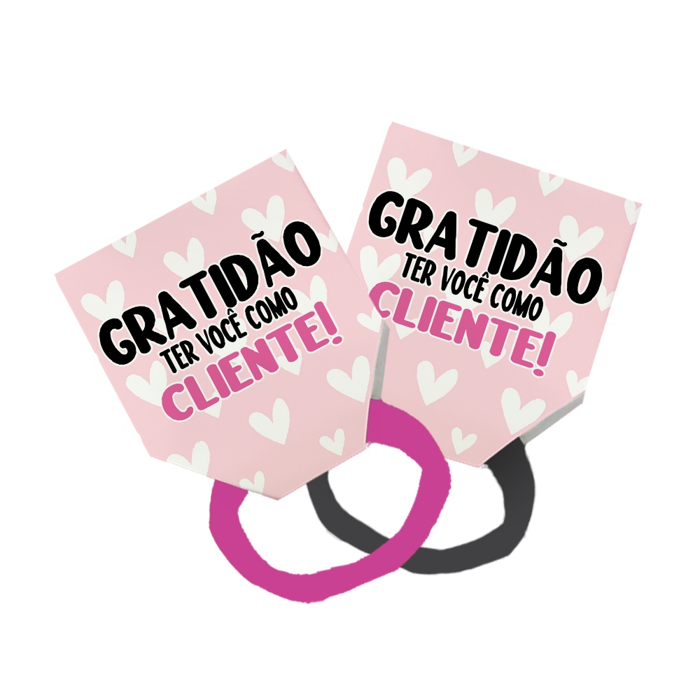 Pack 50 Lacinho Xuxinha De Cabelo + Tag Gratidão Cliente Frase Coração Branco Rosa