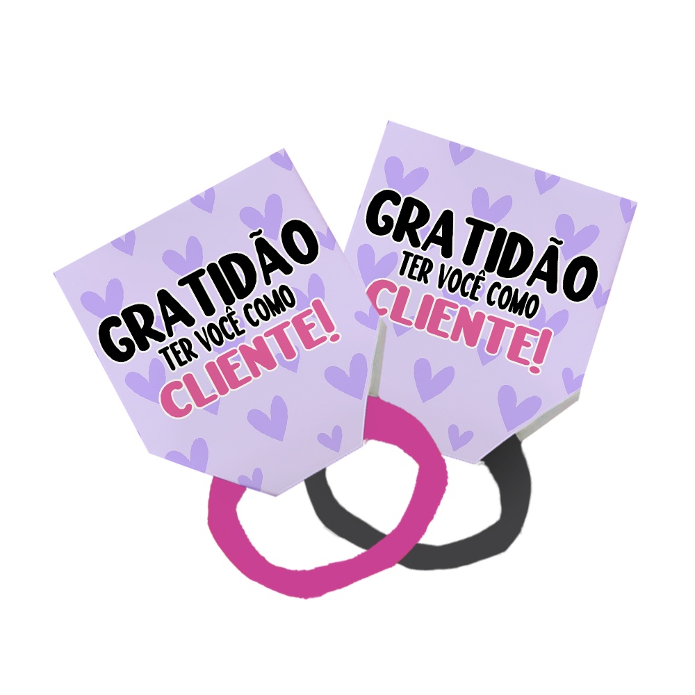 Pack 50 Lacinho Xuxinha De Cabelo + Tag Gratidão Cliente Frase Coração Roxo Claro Escuro