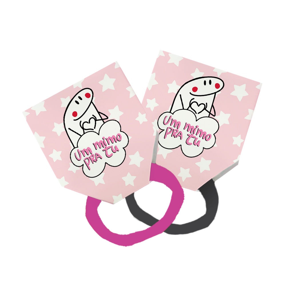 Pack 50 Lacinho Xuxinha De Cabelo + Tag Um Mimo Pra Tu Meme Bento Flork Estrelas Branco Rosa
