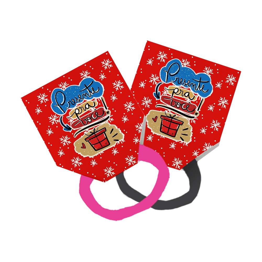 Pack 50 Lacinho Xuxinha De Cabelo + Tag Presente Pra Você Flocos De Neve Branco Vermelho