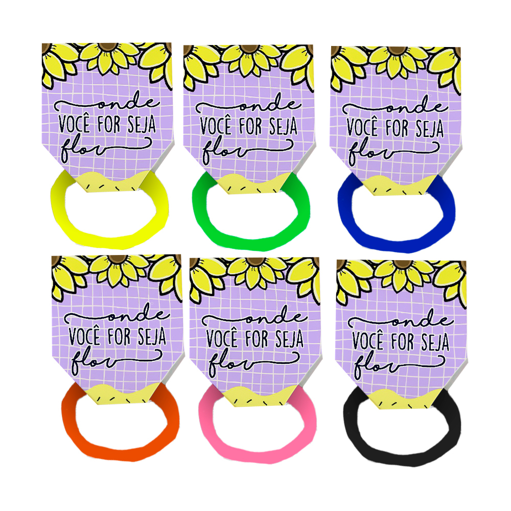 Pack 50 Lacinho Xuxinha De Cabelo + Tag Onde Você For Seja Flor Roxo Quadriculado Girassol