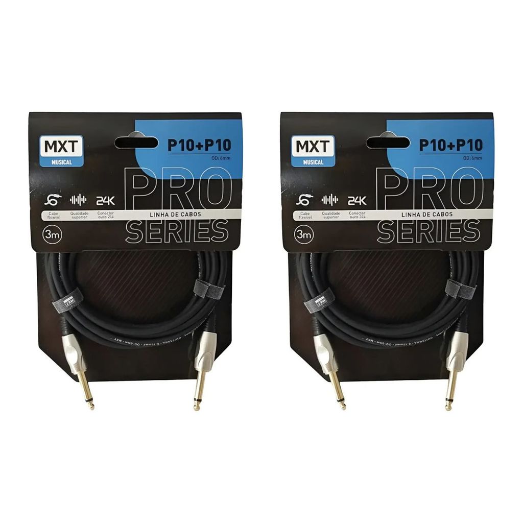 kit 2 Cabo Áudio P10 MXT Pro Series 5 Metros Flexível