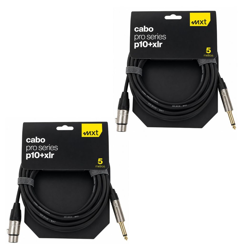 kit 2 Cabo Áudio P10 XLR 5m MXT Pro Conector Ouro