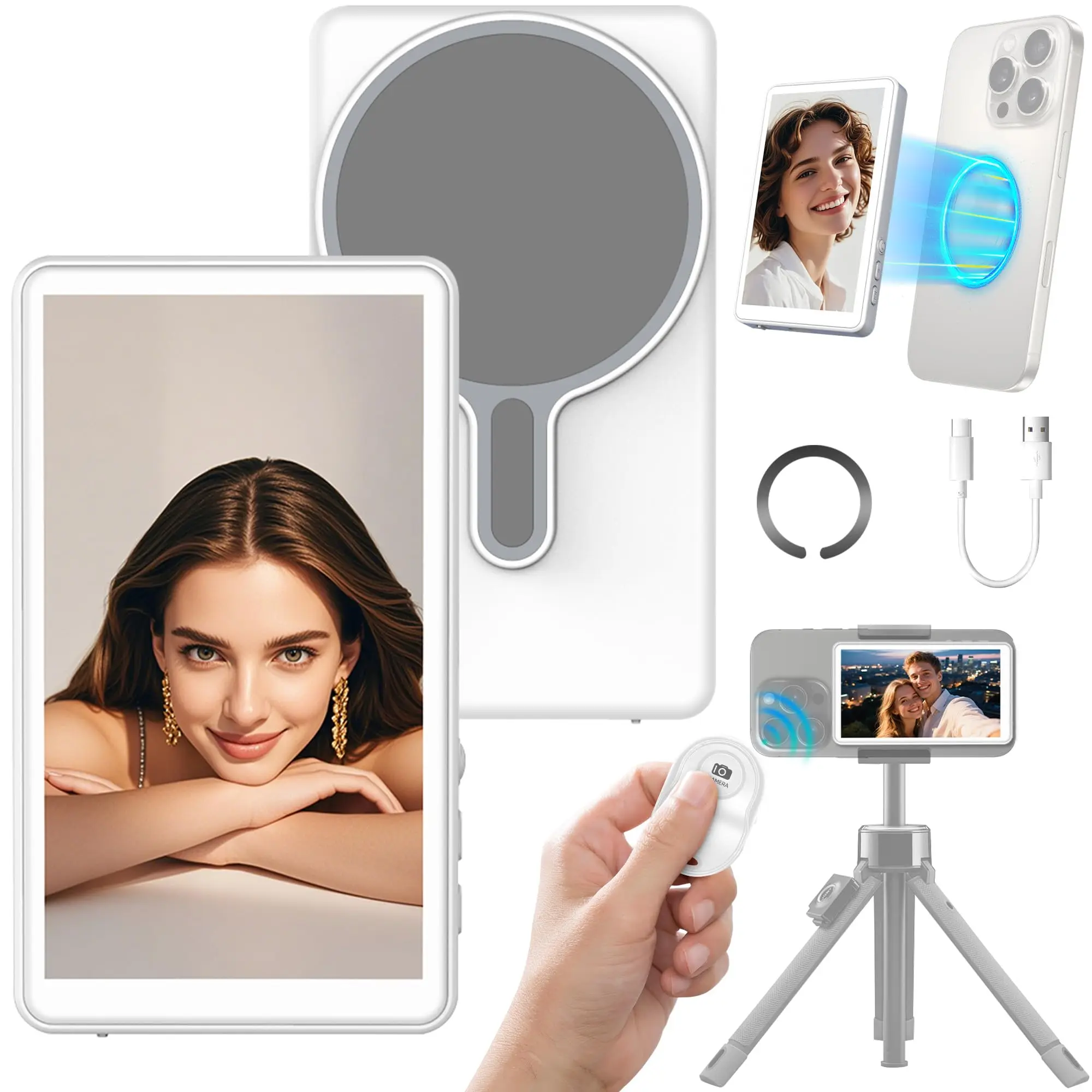 Magnetic Phone Selfie Screen Monitor Bluetooth Remote Selfie Rear Camera Vlog Live Stream Video Recording for iPhone Android