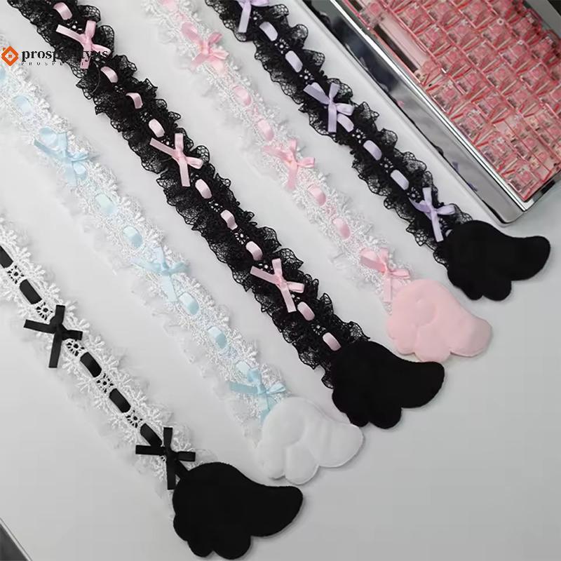 [PPTS] Faixa De Decoração De Monitor De Computador Stiers Sem Resíduos Bla Bow Lace Wings Design Para Jogos Em Casa Conf